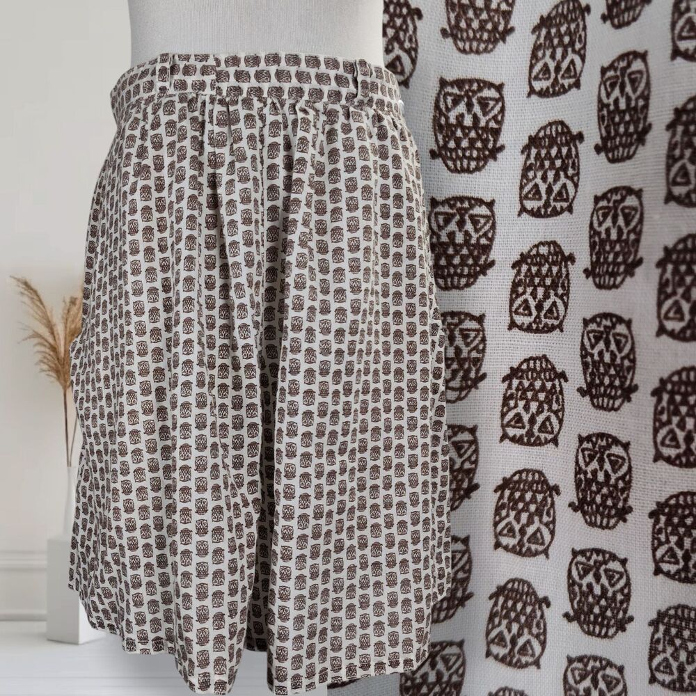 Vintage High Rise Wide Leg Novelty Print Shorts Size 8 Owls Cotton Voile